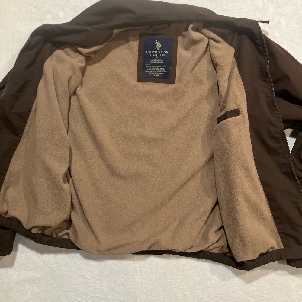 US POLO ASSN.  Men's Brown Bomber Style Jacket Full Zip‎ Fleece Lining Size L - Picture 5 of 9